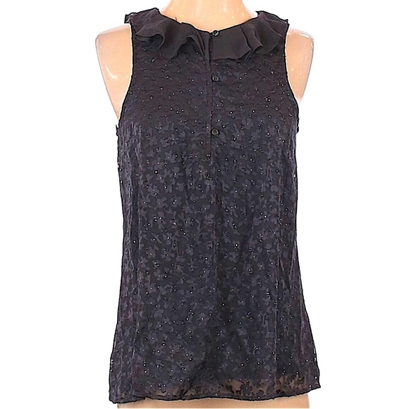 LC Lauren Conrad size small sleeveless top ruffle collar sheer sparkle front EUC - Picture 2 of 16